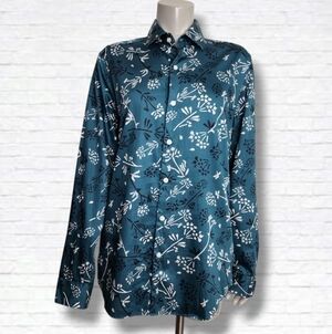 RW&CO Tailored Fit Bold Foliage Print Dress Shirt Size M (Men's)